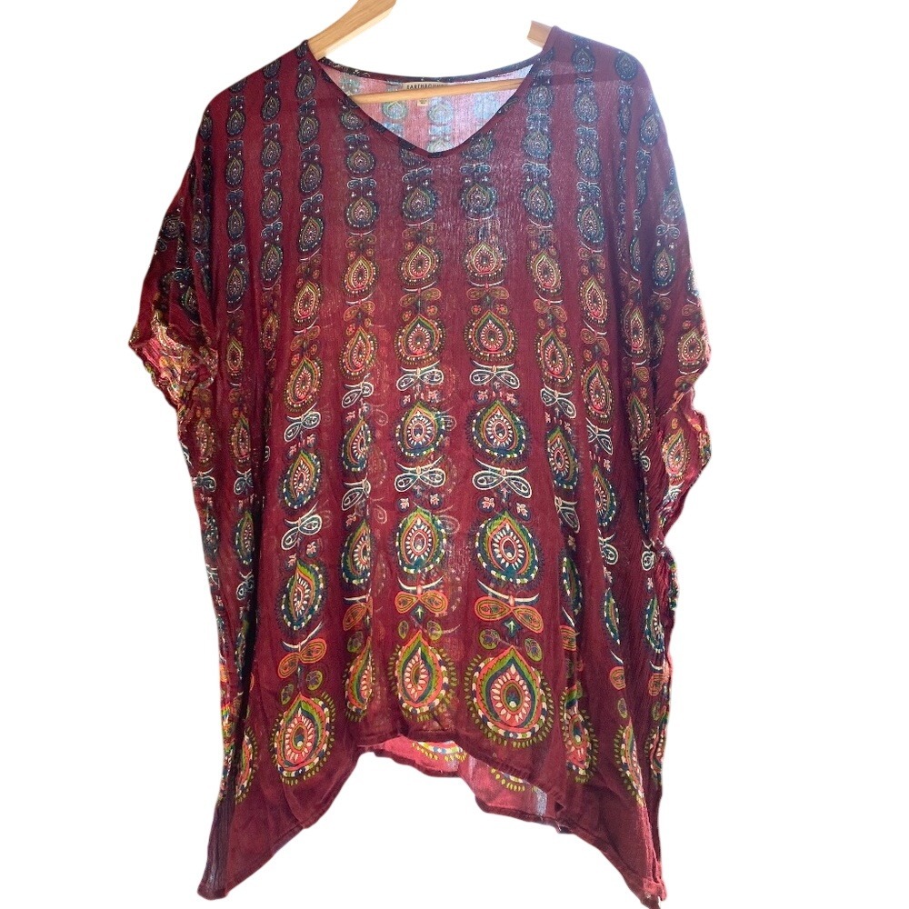 Earthbound Trading CO Womens Paisley Print Poncho Caftan Paisley Top Sz Medium‎